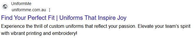 UniformMe search ad, Find Your Perfect Fit